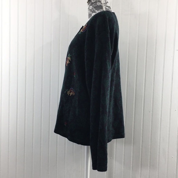 Talbots Vintage Black Green Damask Floral Cardigan Sweater Womens L Wool‎ Blend - Picture 4 of 12